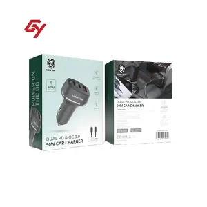 شارژر فندکی 50 وات 3 پورت گرین لاین مدل Dual PD & QC 3.0 50W Car Charger