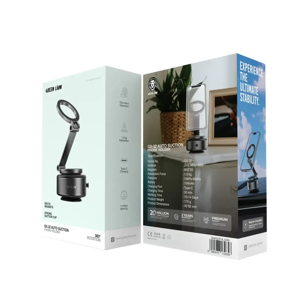 Green Lion GX-32 Auto Suction Phone Holder - Matte Black هولدر موبایل وکیوم مکشی مگ سیف گرین لاین Green Lion GX-32 Auto Suction Phone Holder - Image 1
