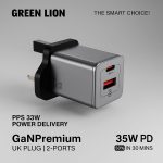 شارژر دیواری 35 وات گرین لاین مدل GaN Premium 35W GNGAN35WUKGY - Image 2
