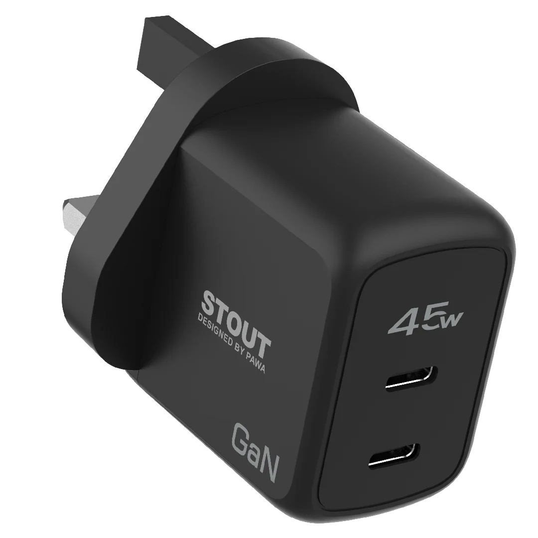 yopshop.ir-Stout-GaN-Travel-Charger-45W-UK-Standard شارژر دیواری ۴۵ وات 3 پین پاوا مدل Stout Gan - Image 1