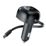 شارژر فندکی Porodo دو پورت با کابل Type-C جمع‌شونده 80 سانتی‌متری مدل fwc030