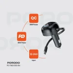 شارژر فندکی Porodo دو پورت با کابل Type-C جمعشونده 80 سانتیمتری مدل fwc030 - Image 2