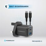 آداپتور شارژ 2 پورت 35 وات با کابل دو سر تایپ سی پاورولوژی Powerology Super Compact Quick Charger PWCUQC023-C - Image 4