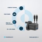 آداپتور شارژ 2 پورت 35 وات با کابل دو سر تایپ سی پاورولوژی Powerology Super Compact Quick Charger PWCUQC023-C - Image 7