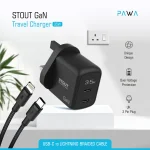 شارژر دیواری 35 وات 3 پین پاوا مدل Stout Gan به همراه کابل تایپ c به لایتنینگ - Image 2