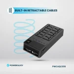 چندراهی برق تایمر دار با کابل متصل پاورولوژی Powerology 2500W 6AC Power Strip with Built-In Retractable Cables PWCUQC030 - تصویر 13