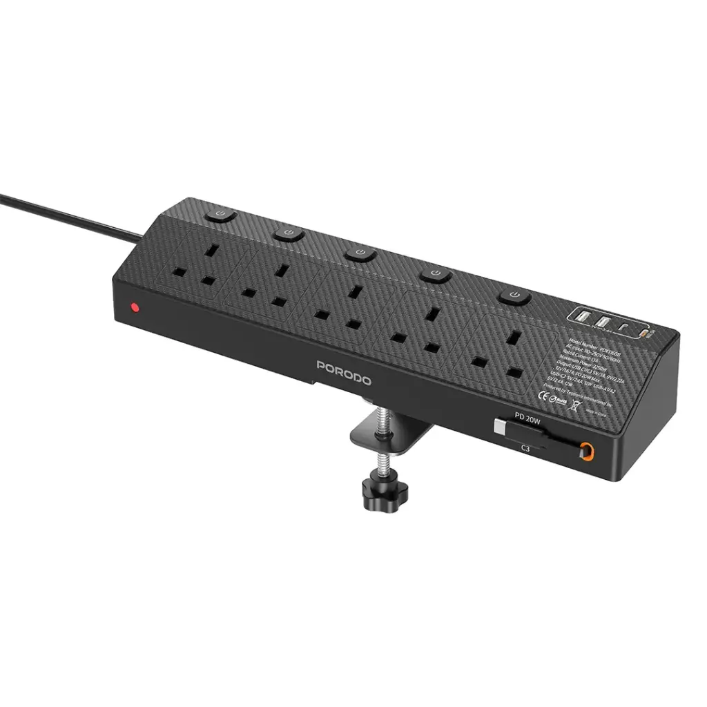 Porodo Voltguard Multi-Port Power Socket PD 20W - Black چندراهی برق پرودو مدل Voltguard PDXT16011BK - Image 1