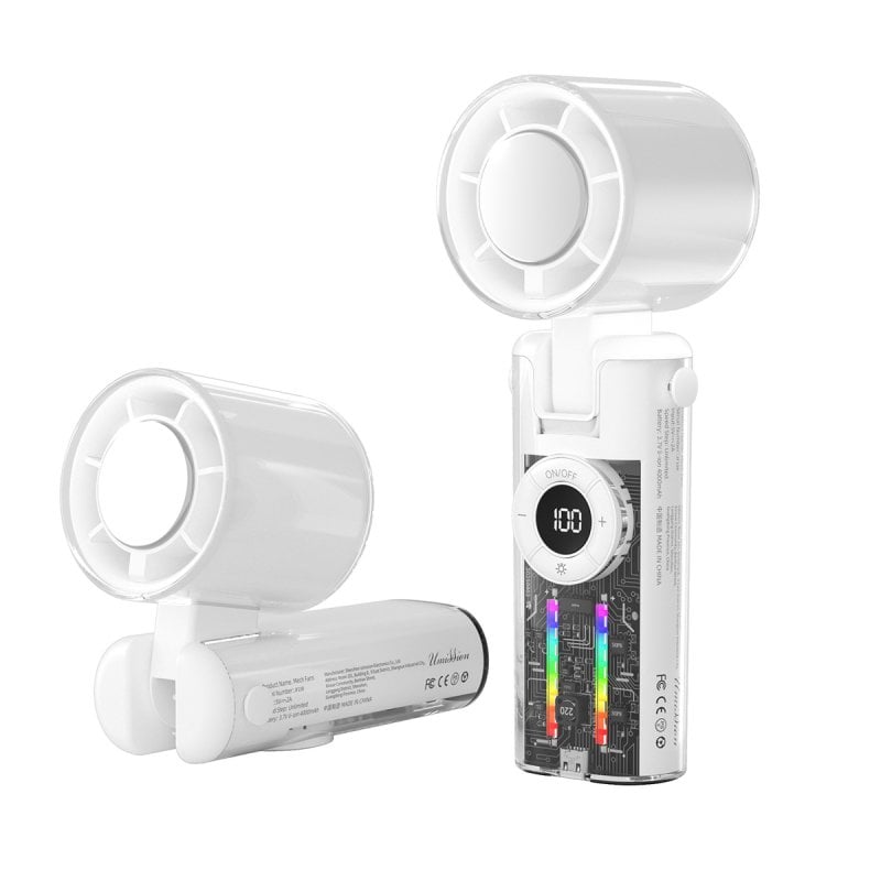 1995-ventilador-de-mano-klack-mini-jf158-5-velocidades-luz-led-4000mah-enfriamiento-usb-c پنکه دستی شارژی چراغدار مدل JF158 - Image 1