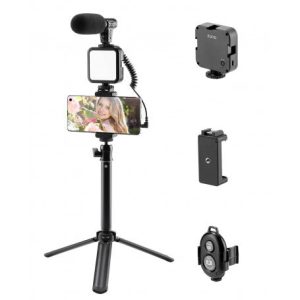 کیت فیلمبرداری AY-49Z | کیت تولید محتوا با میکروفون، نور LED و سه‌پایه موبایل