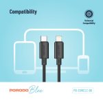 کابل تایپ سی به لایتینگ 20 وات 1.2 متری پرودو Porodo Blue PD20W Type C to Lightning PVC Cable | PB-20WCLC-BK - Image 5