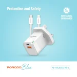 شارژر Porodo Blue Ultra Quick 20W | آداپتور USB-A + USB-C با کابل همراه PBFWCH036WHL - Image 5