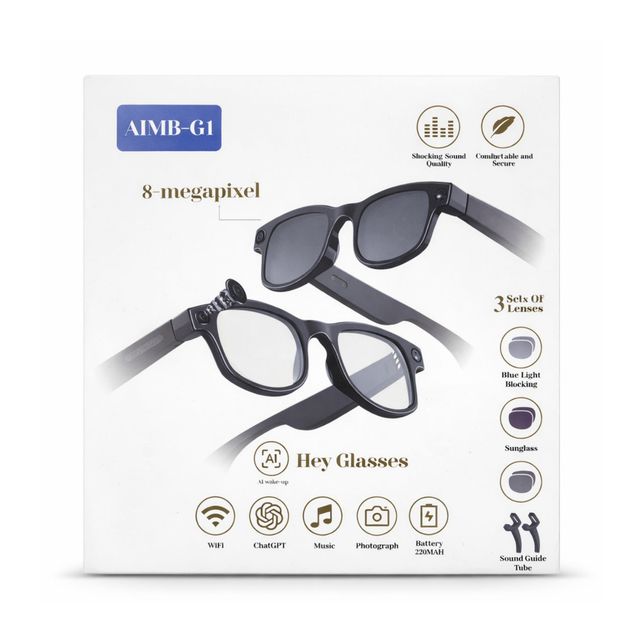 VisionX_Smart_Glasses عینک هوشمند AIMB G1 AI Smart Glasses | دوربین 1080P، ترجمه و دستیار صوتی - Image 1
