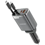 شارژر فندکی 111 وات پورودو با کابل‌های جمع‌شونده Lightning و Type-C مدل PDC46PGY
