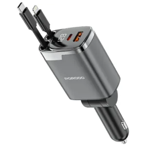 شارژر فندکی 111 وات پورودو با کابلهای جمعشونده Lightning و Type-C مدل PDC46PGY