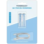 باتری نیم قلمی AAA قابل شارژ Powerology USB-C PWAAA122 | پک 2 عددی 1200mWh