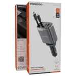 شارژر فندکی 111 وات پورودو با کابلهای جمعشونده Lightning و Type-C مدل PDC46PGY