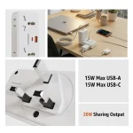 چندراهی و آداپتور Porodo Plex 1500W PDFWCH107WH یونیورسال با پورت USB و پریز AC | EU Plug - Image 5