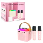 سیستم کارائوکه بلوتوثی کودک مدل C77530 با دو میکروفون بی‌سیم و نورپردازی RGB