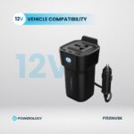 اینورتر فندکی 150 وات پاورولوژی P150INVBK | خروجی AC و USB-C PD - Image 4