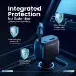 شارژر فندکی 81 وات پاورولوژی Cyber با کابل USB-C جمع‌شونده PCCSR027BK - Image 5